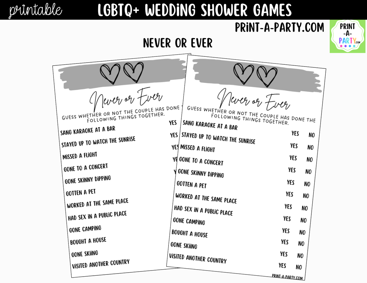 LGBTQ+ Wedding Shower Games Printable | Two Hearts