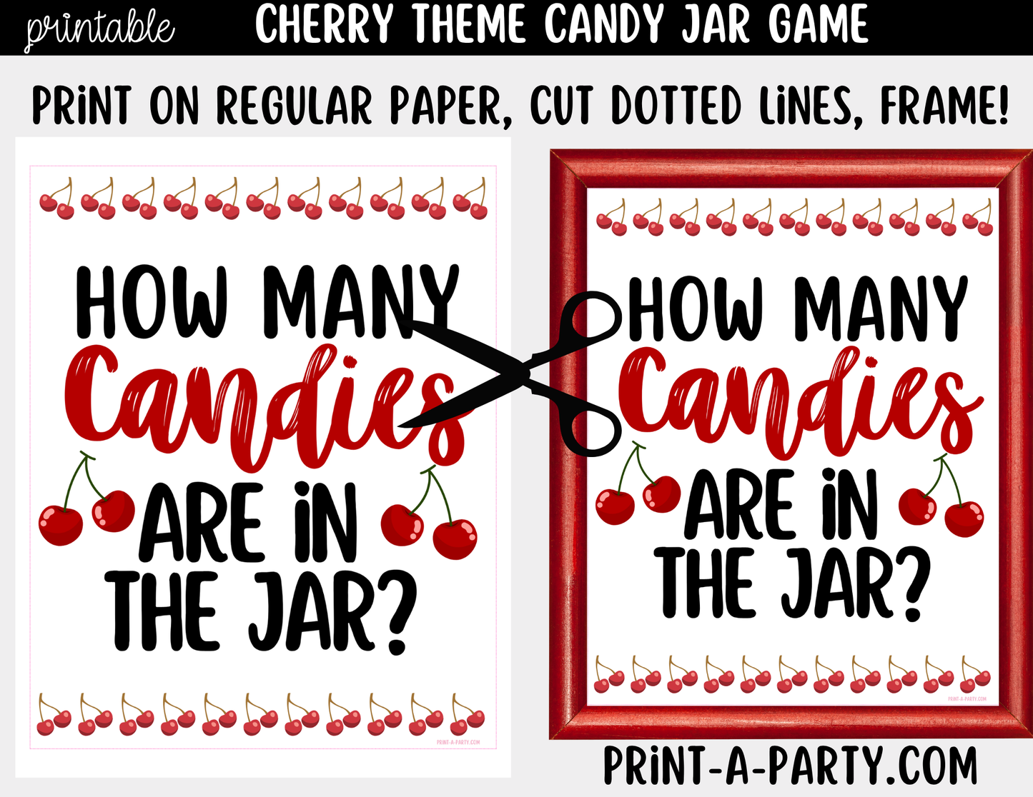 Cherry Theme Candy Jar Guessing Game Printable Sign (8x10) + Guessing Cards - Party Game Decor