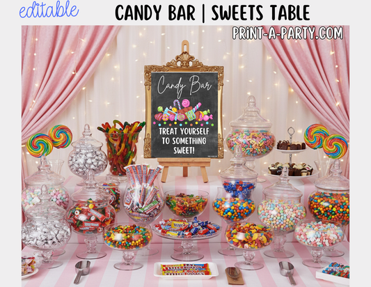 Editable Candy Bar Sign and Tent Cards Printable Sweet Table Decor for Parties, Weddings, Showers & More