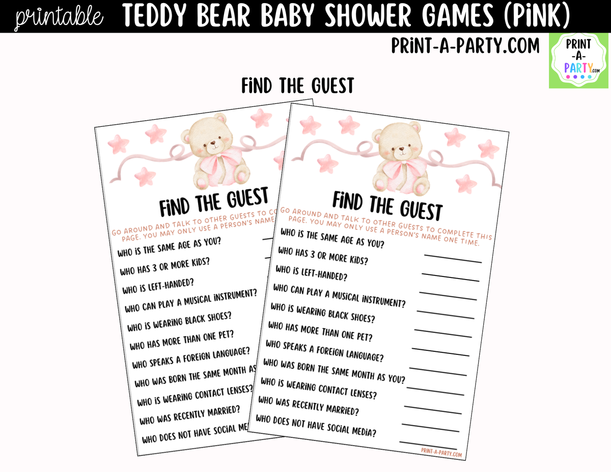 Teddy Bear Baby Shower Games Printable | Pink Teddy Bear Bundle