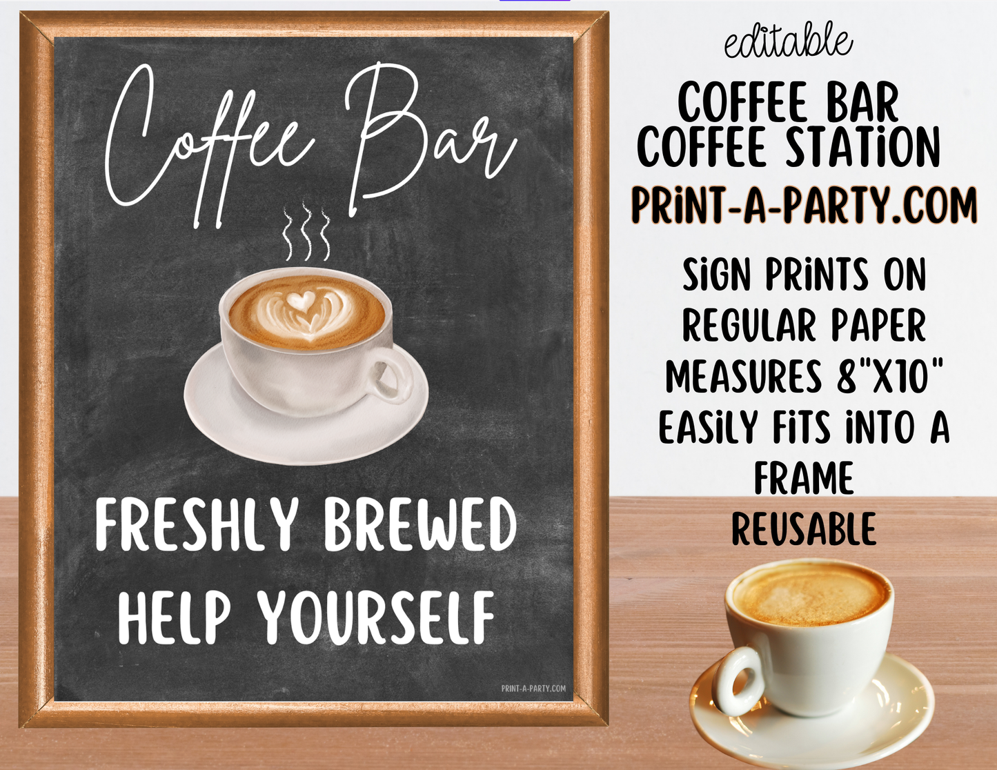 Editable Coffee Bar - Sign and Toppings Tent Cards Printable Station for Parties, Showers, Birthdays, Holidays or the Office
