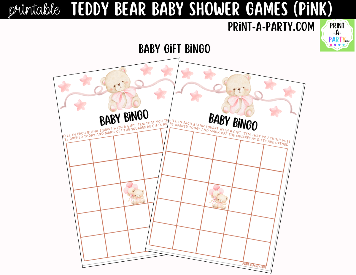 Teddy Bear Baby Shower Games Printable | Pink Teddy Bear Bundle