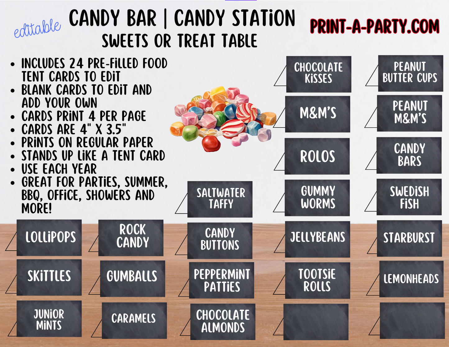 Editable Candy Bar Sign and Tent Cards Printable Sweet Table Decor for Parties, Weddings, Showers & More