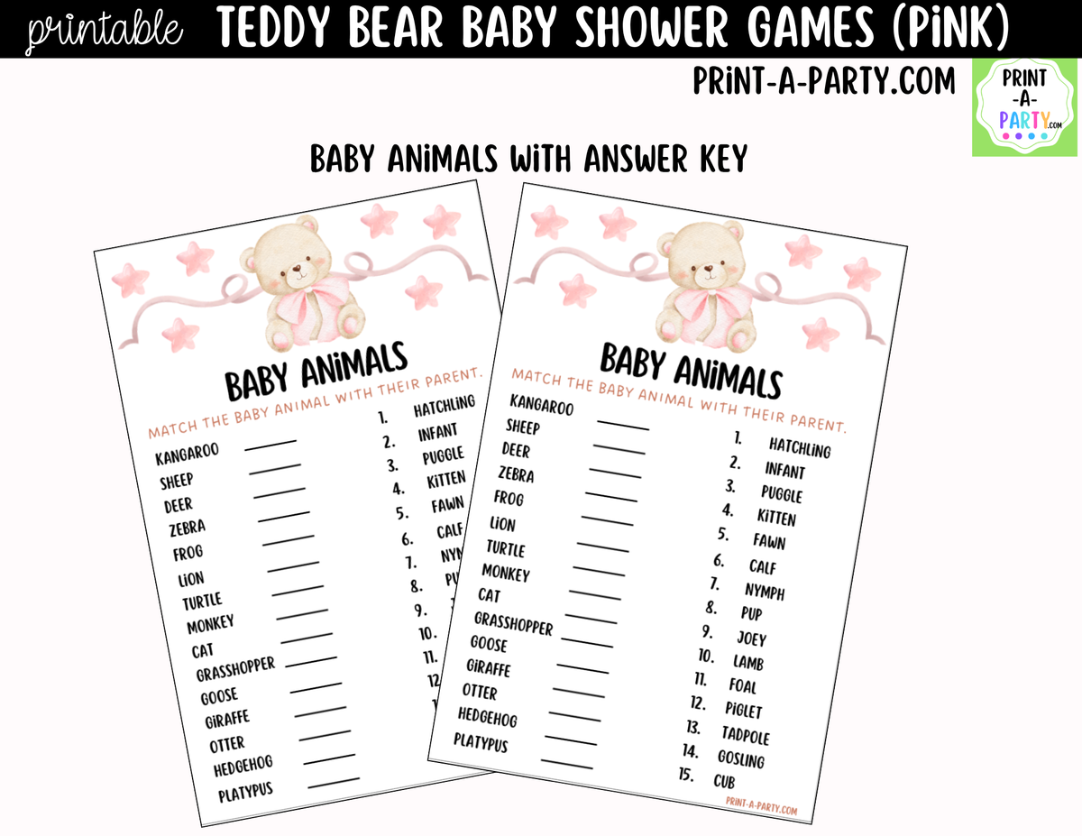 Teddy Bear Baby Shower Games Printable | Pink Teddy Bear Bundle