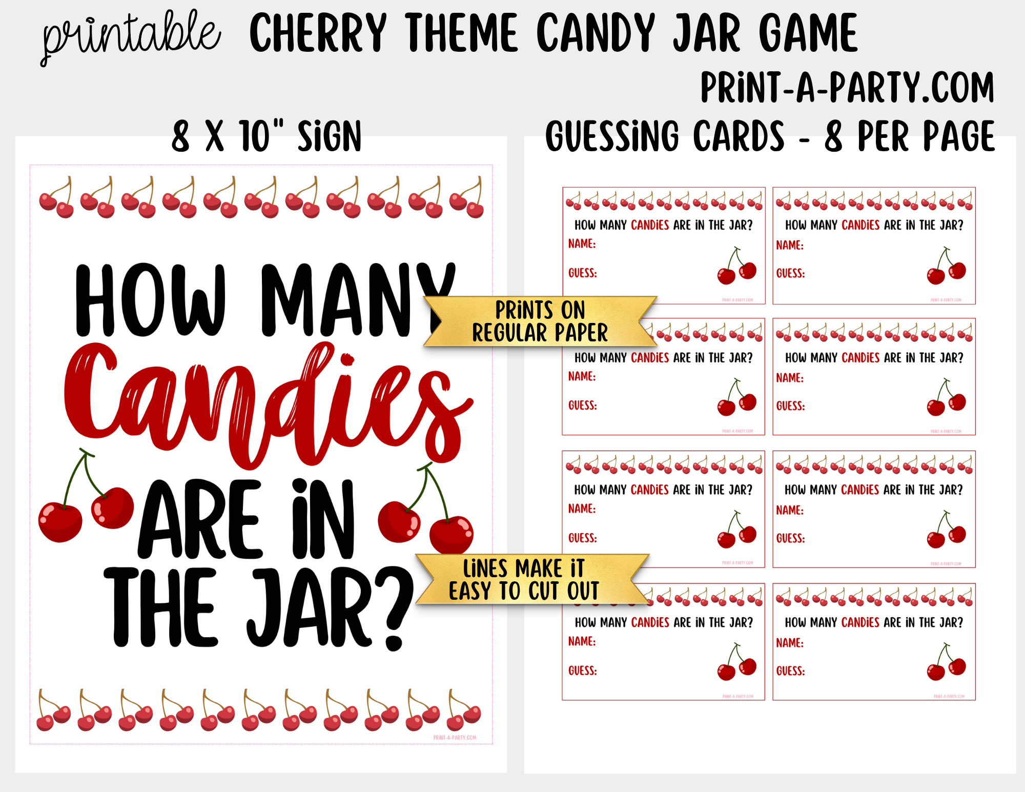 Cherry Theme Candy Jar Guessing Game Printable Sign (8x10) + Guessing ...