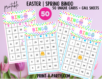 BINGO: Spring | Easter | Easter Bunny | Pastel Polka Dots | Parties | Birthday | Classroom | 30, 40, or 50 cards - INSTANT DOWNLOAD
