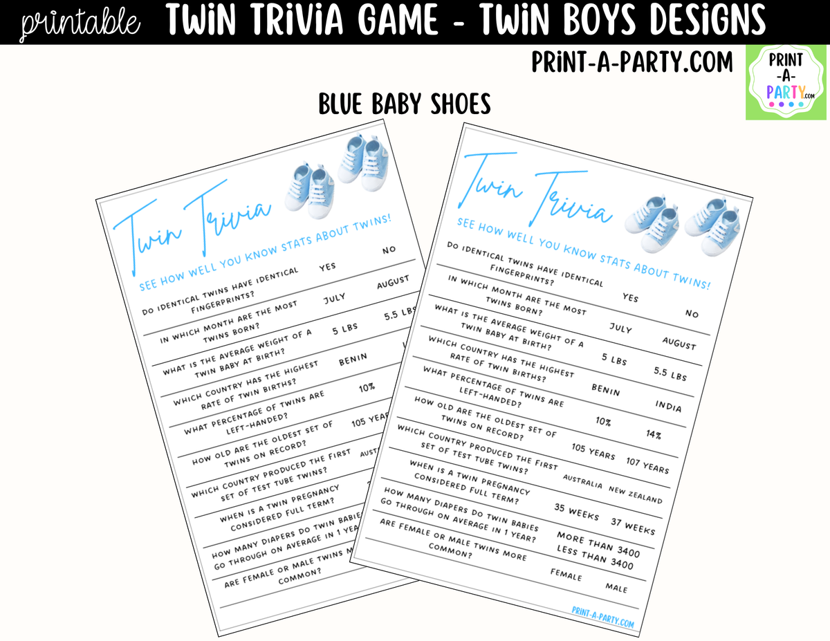 Twin Boys Baby Shower Trivia Game Printable