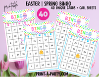 BINGO: Spring | Easter | Easter Bunny | Pastel Polka Dots | Parties | Birthday | Classroom | 30, 40, or 50 cards - INSTANT DOWNLOAD