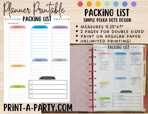 Packing List Planner Page | Vacation Packing List Printable Planner | Planner Printable