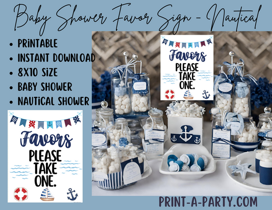 FAVORS SIGN - NAUTICAL THEME | Nautical Shower Favors | Nautical Baby Shower Favors | Favors Please take one