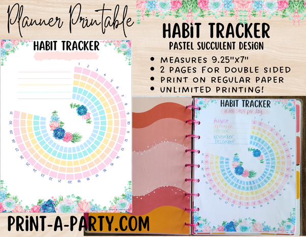 Habit Tracker Planner Page | Habit Tracking Printable Planner | Pastel Succulents | Planner Printable