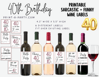 WINE LABELS: 40th Birthday (6) Birthday Wine | 40th Birthday Gift Idea | 40th Birthday Wine