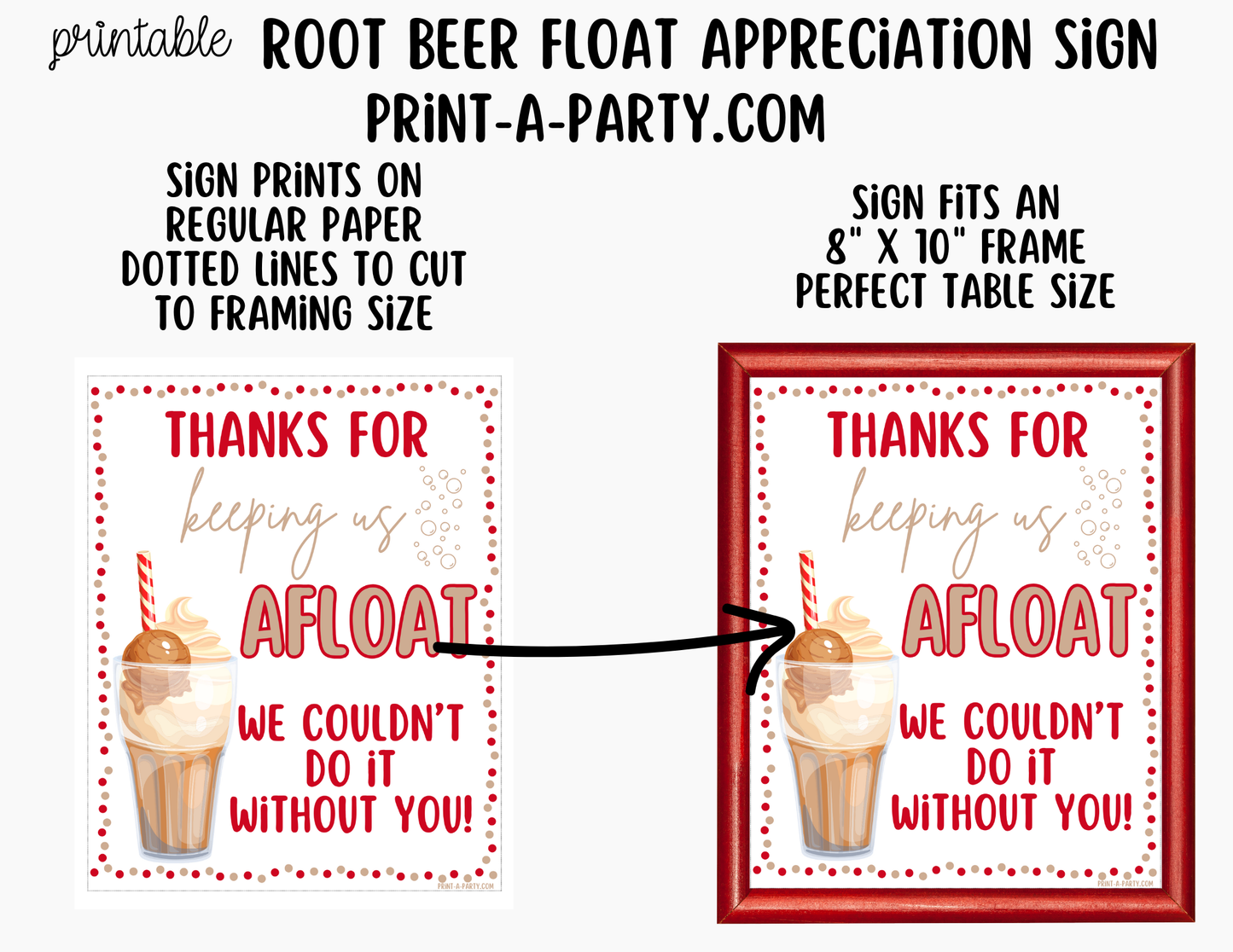 Root Beer Float Appreciation Sign - Printable Decor for Teacher, Staff, Employee, Volunteer, PTO PTA or Parents