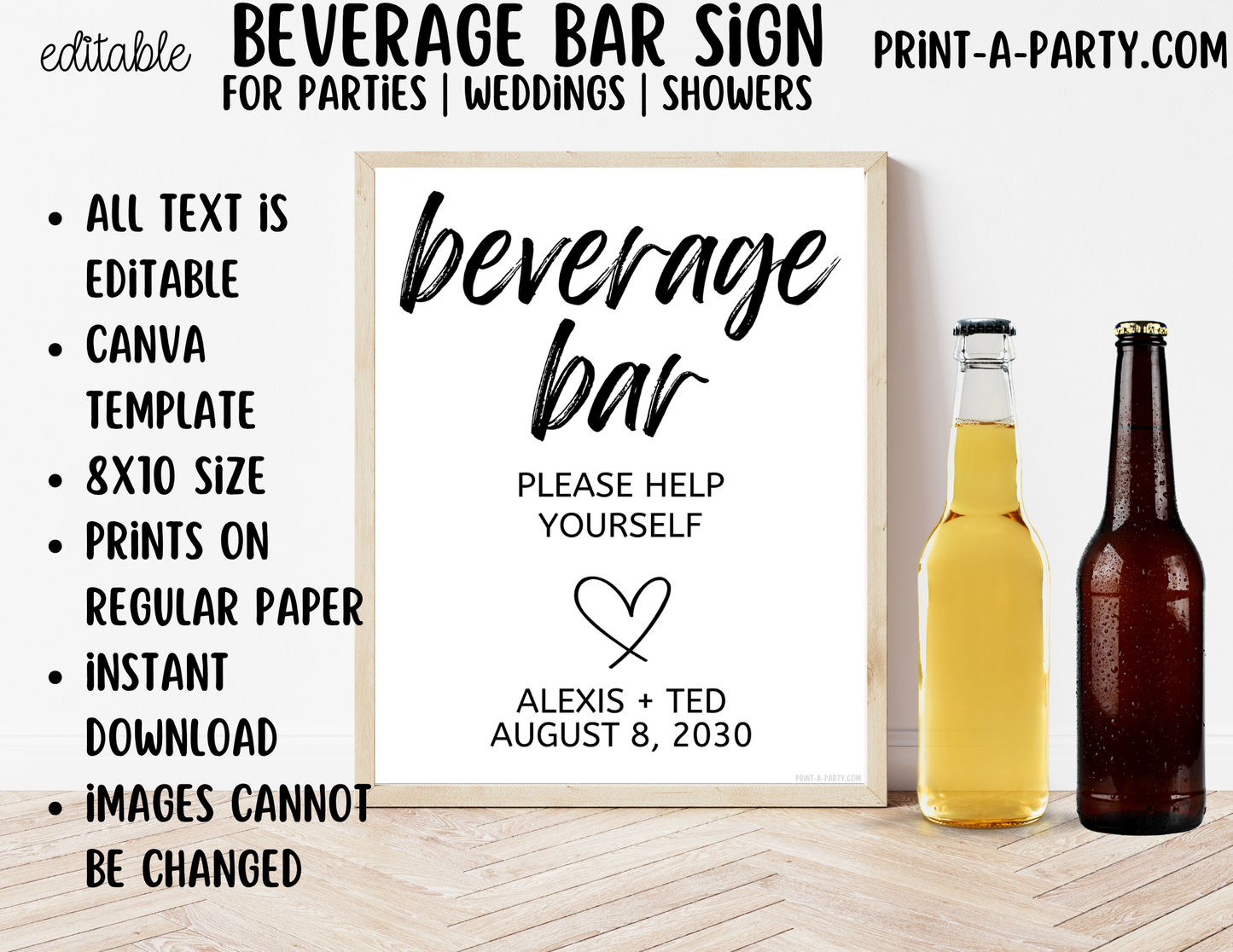 Editable Beverage Bar Sign (8x10) - Printable Canva Template