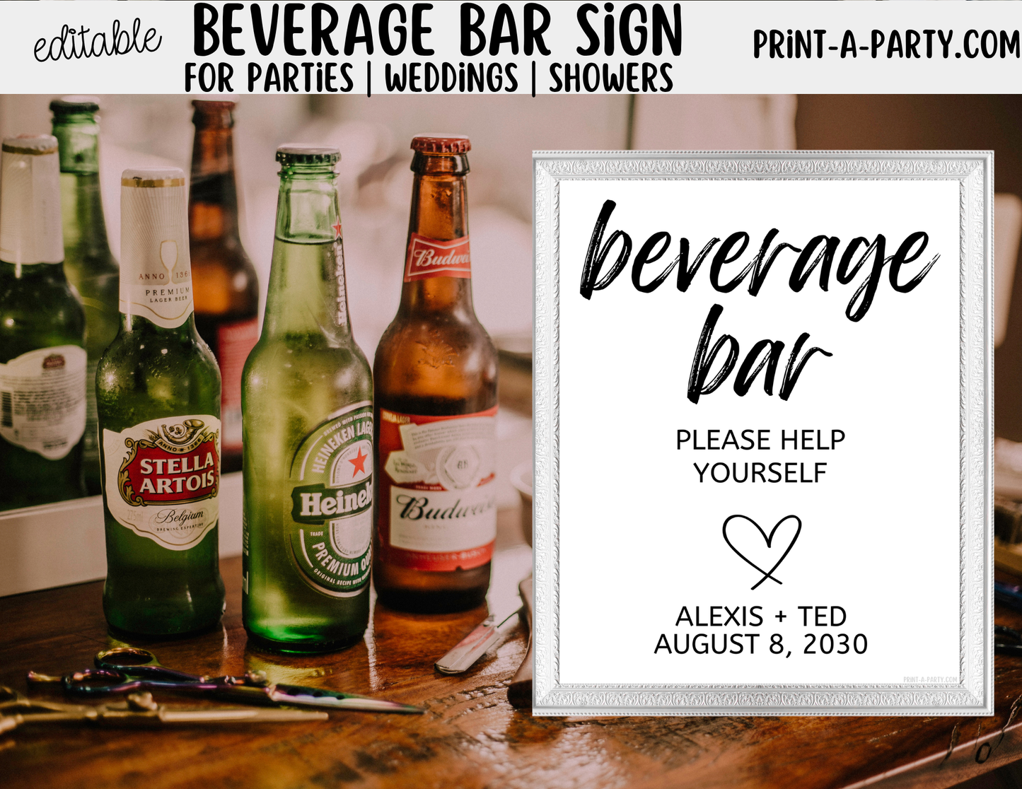 Editable Beverage Bar Sign (8x10) - Printable Canva Template