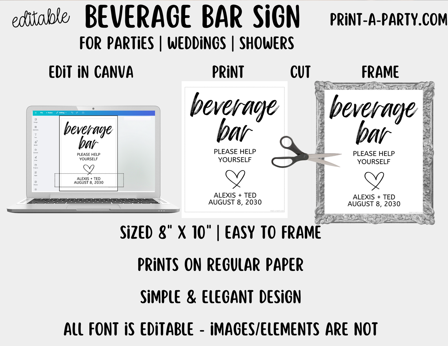 Editable Beverage Bar Sign (8x10) - Printable Canva Template