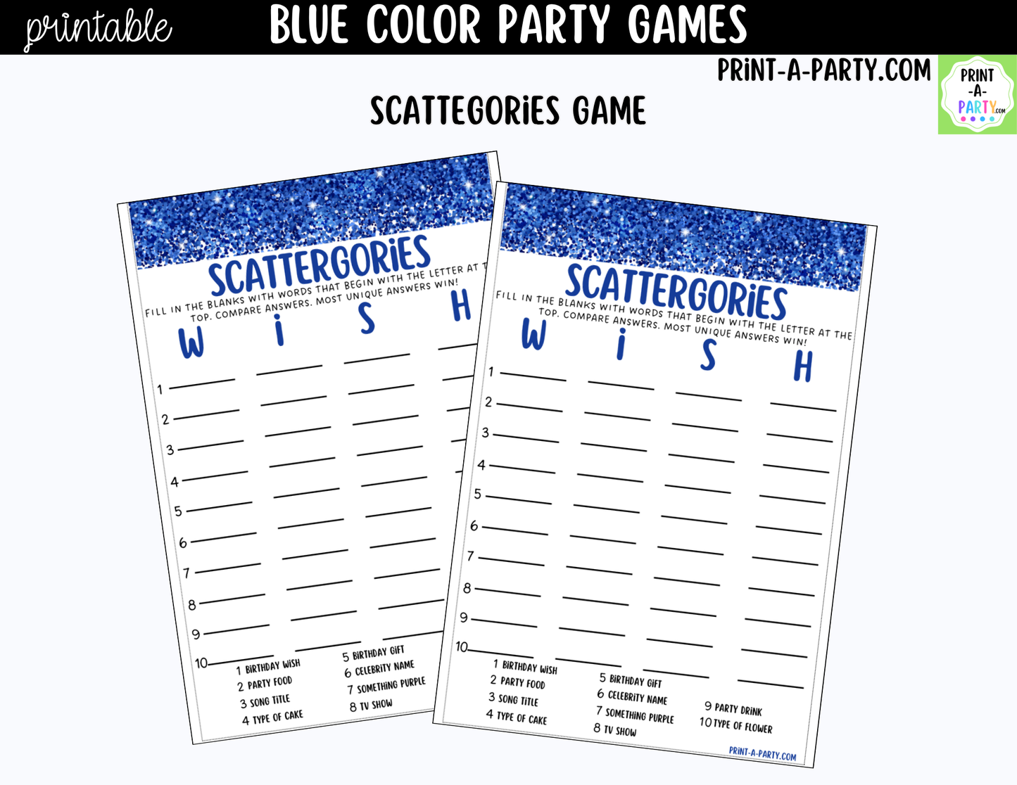 Blue Party Games Printable