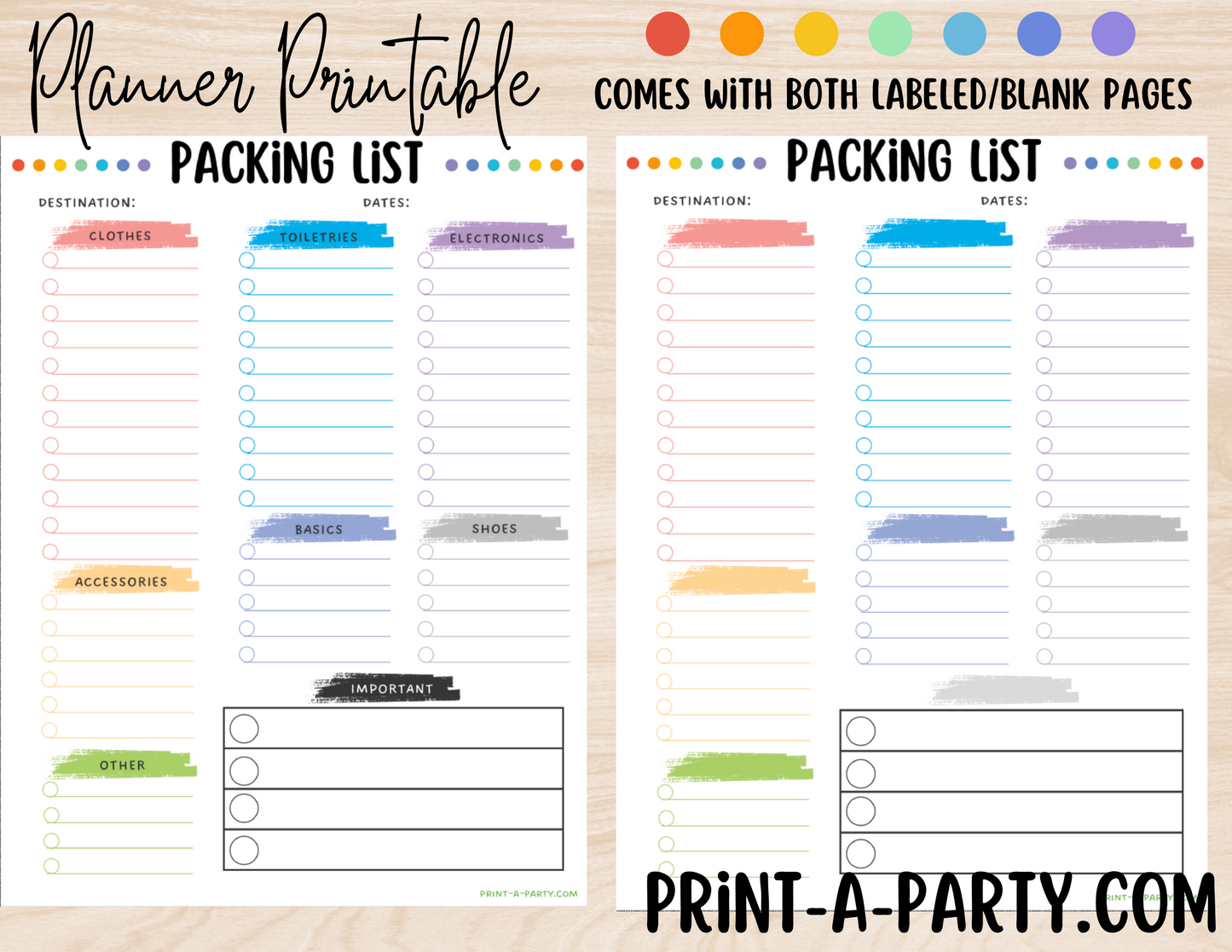 Packing List Planner Page | Vacation Packing List Printable Planner | Planner Printable