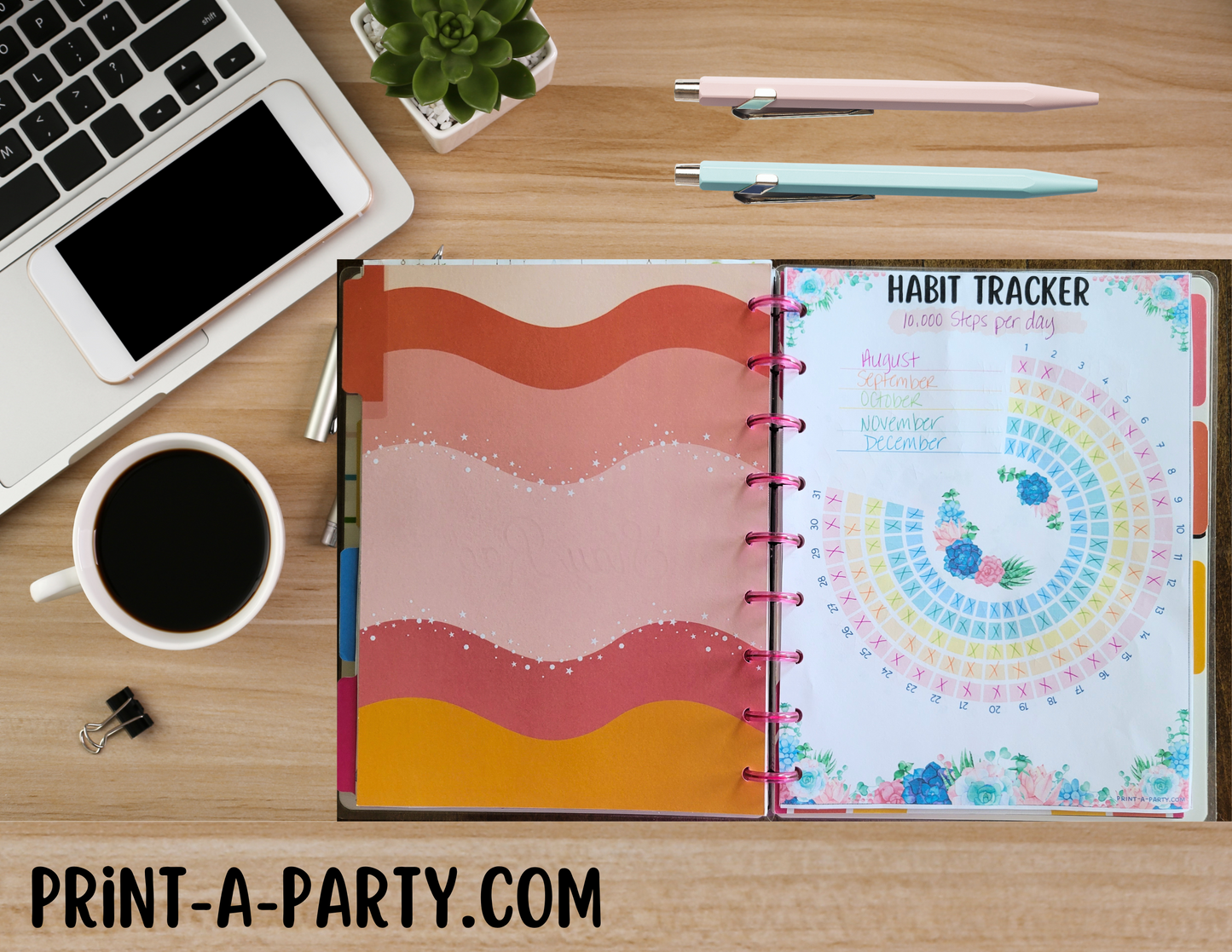 Habit Tracker Planner Page | Habit Tracking Printable Planner | Pastel Succulents | Planner Printable