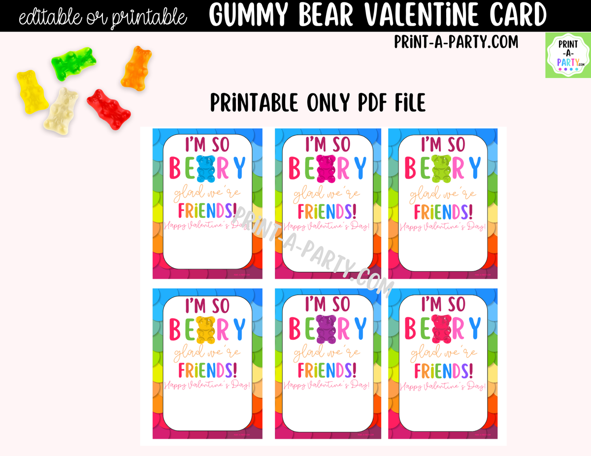 Gummy Bears Valentine Card Printable – Editable Canva Option