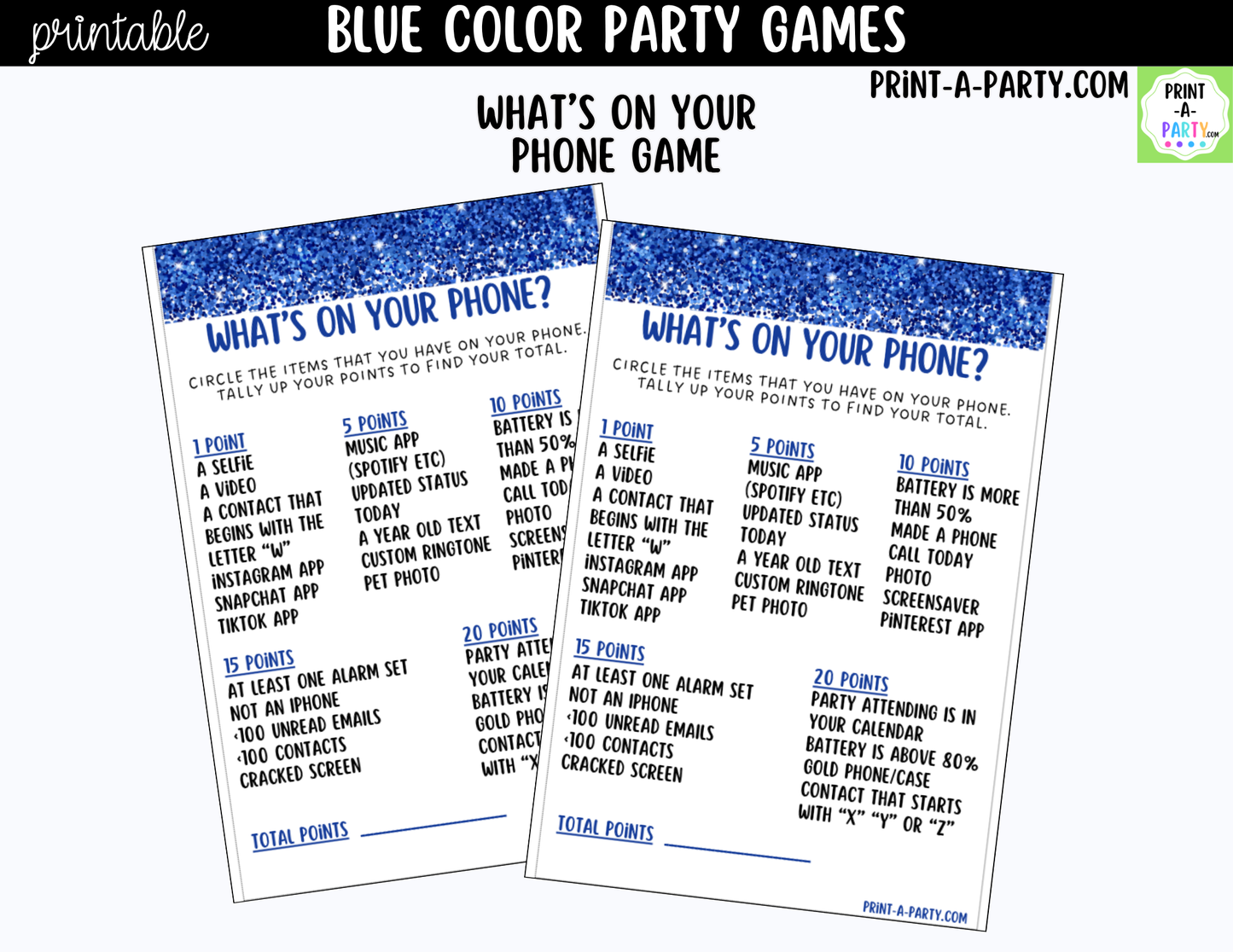 Blue Party Games Printable