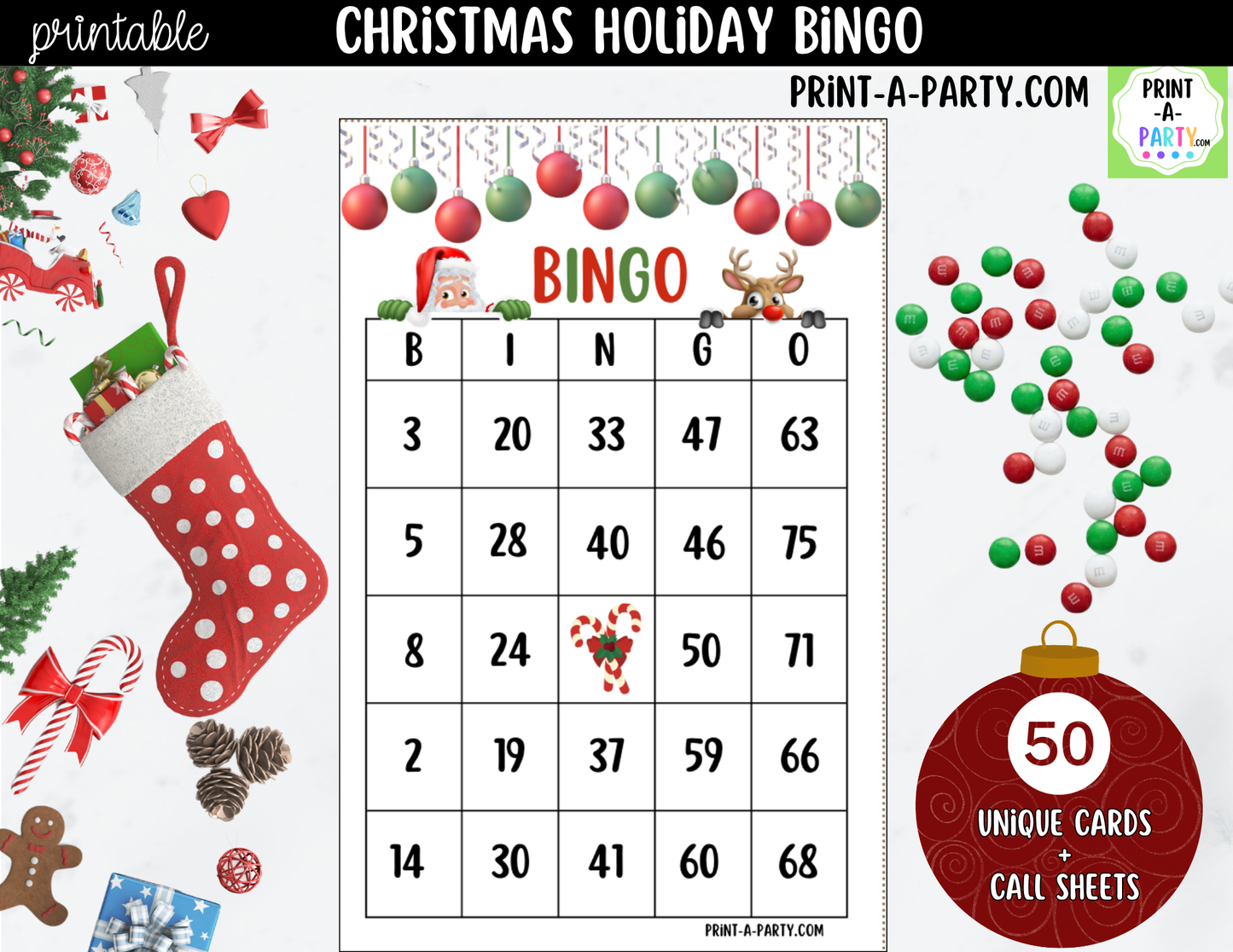 Christmas Bingo Game Printable | Holiday Party Game | Bingo Cards & Call Sheets
