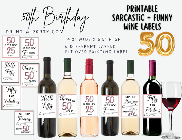 WINE LABELS: 50th Birthday (6) Birthday Wine | 50th Birthday Gift Idea | 50th Birthday Wine