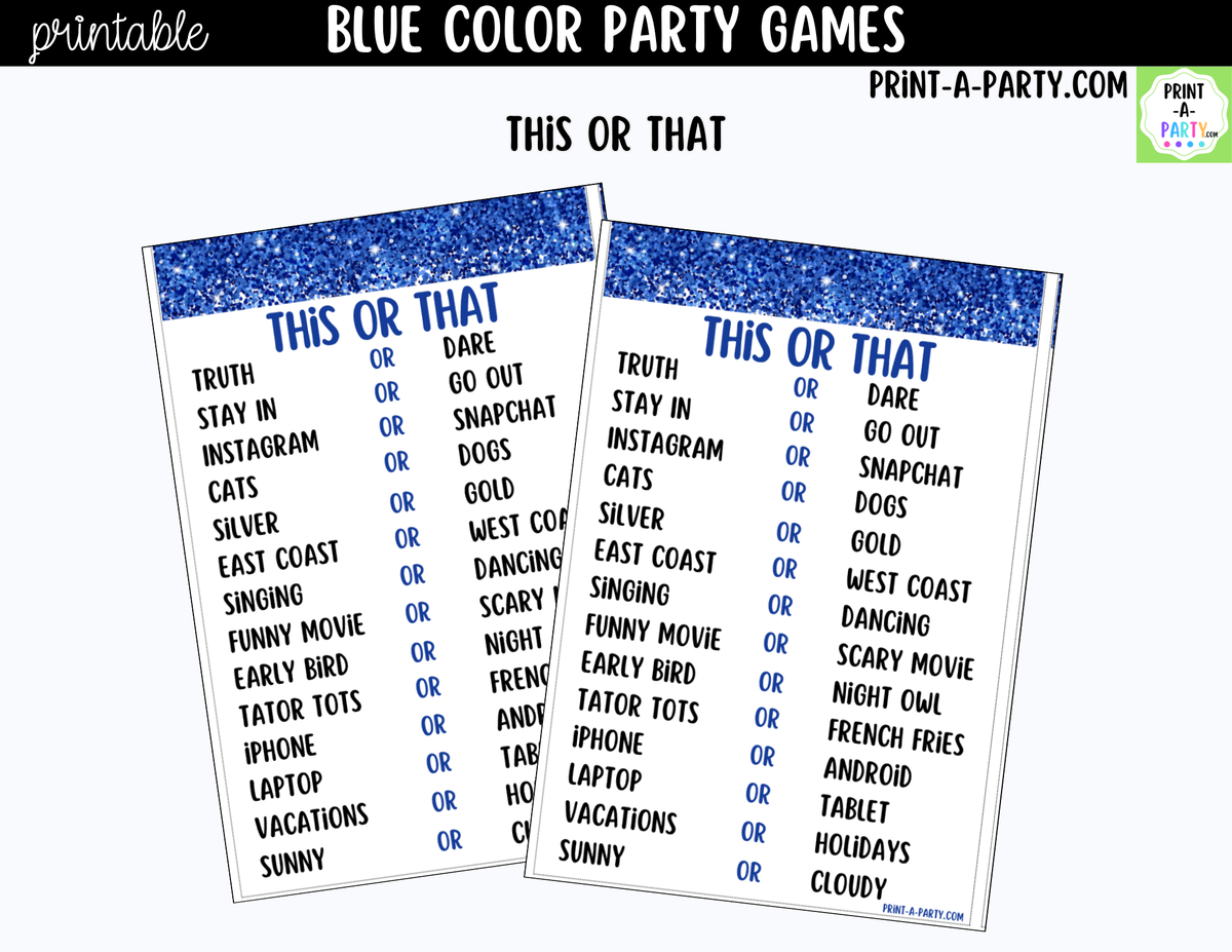 Blue Party Games Printable
