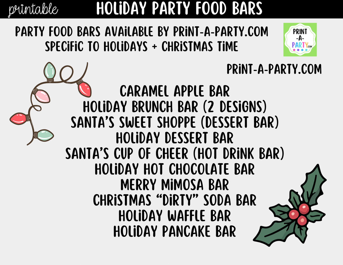Holiday Pancake Bar Printable Kit | Sign and Topping Tent Cards | White