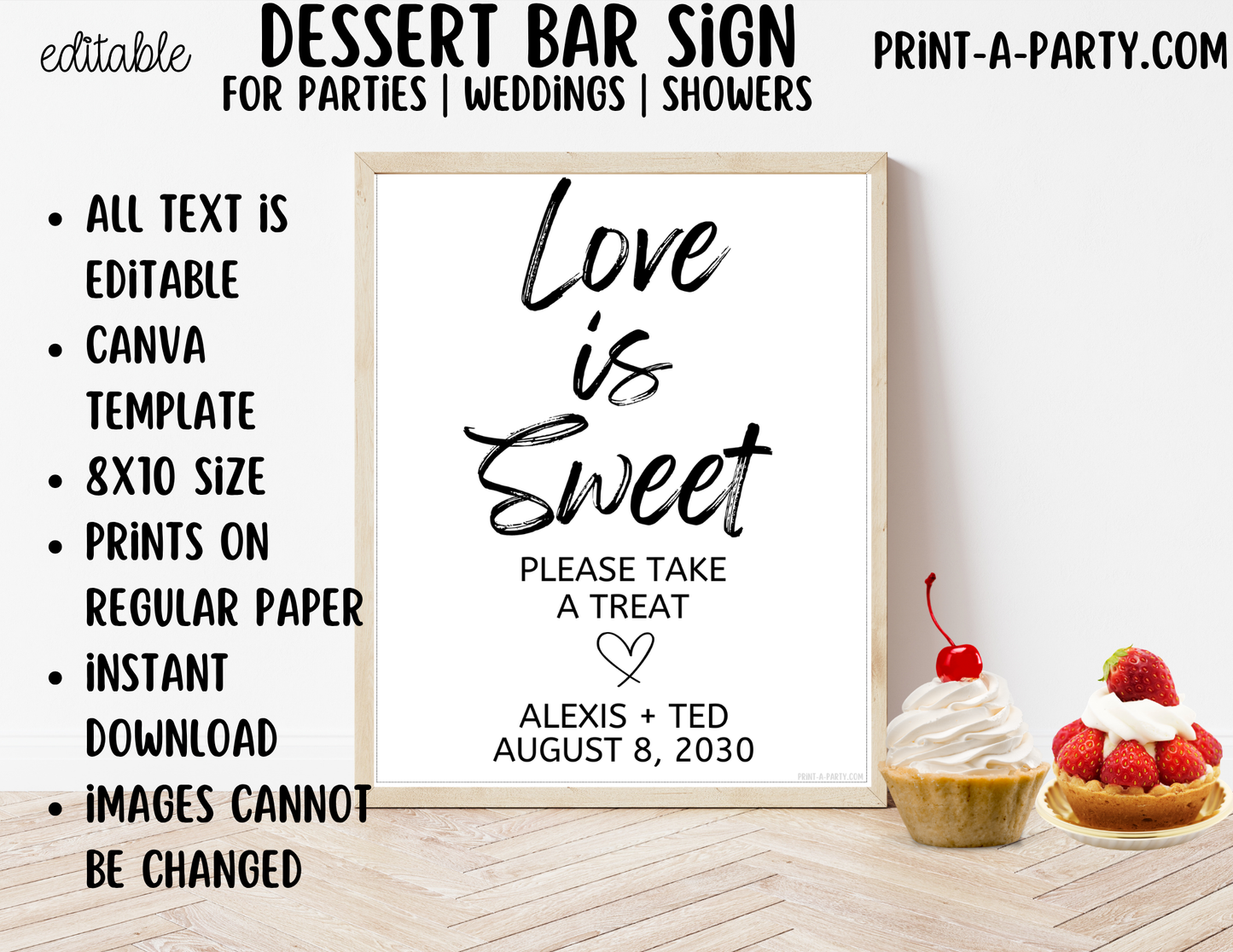Editable Dessert Bar Sign (8x10) Love is Sweet – Canva Printable Template