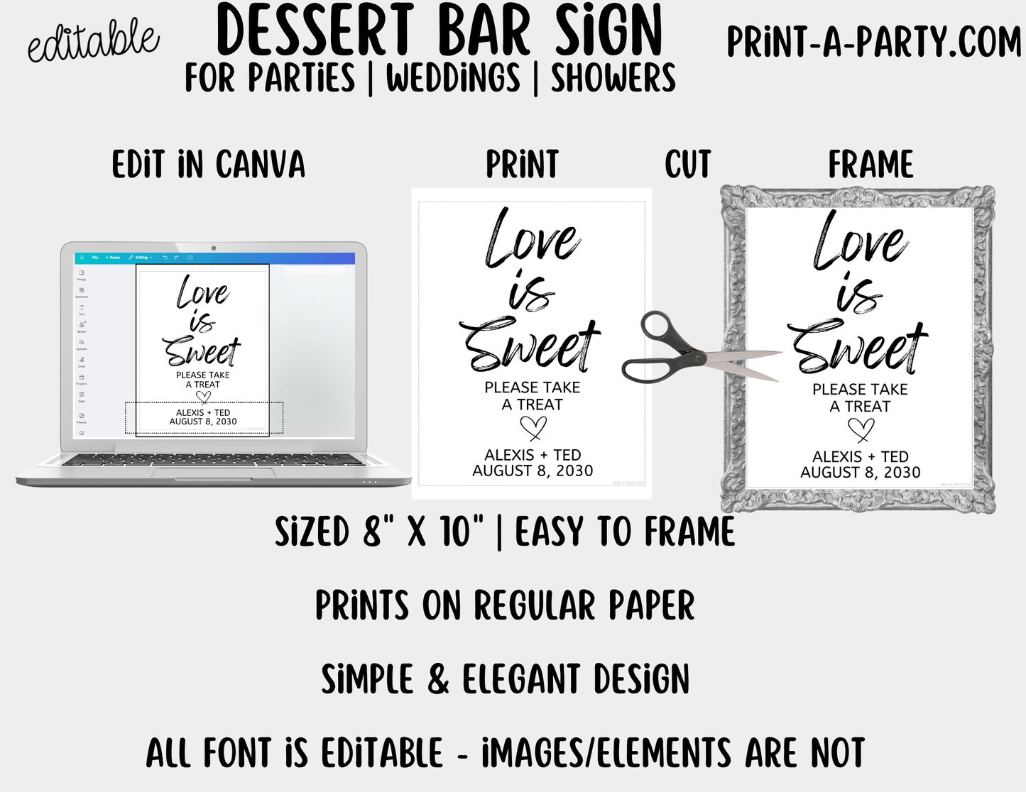 Editable Dessert Bar Sign (8x10) Love is Sweet – Canva Printable Template
