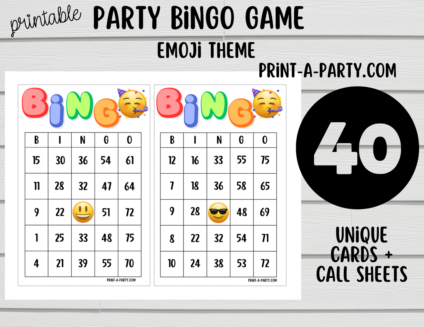BINGO: Emoji theme - Printable Emoji Bingo Game | Fun Birthday Party Game for Kids & Adults | Instant Download