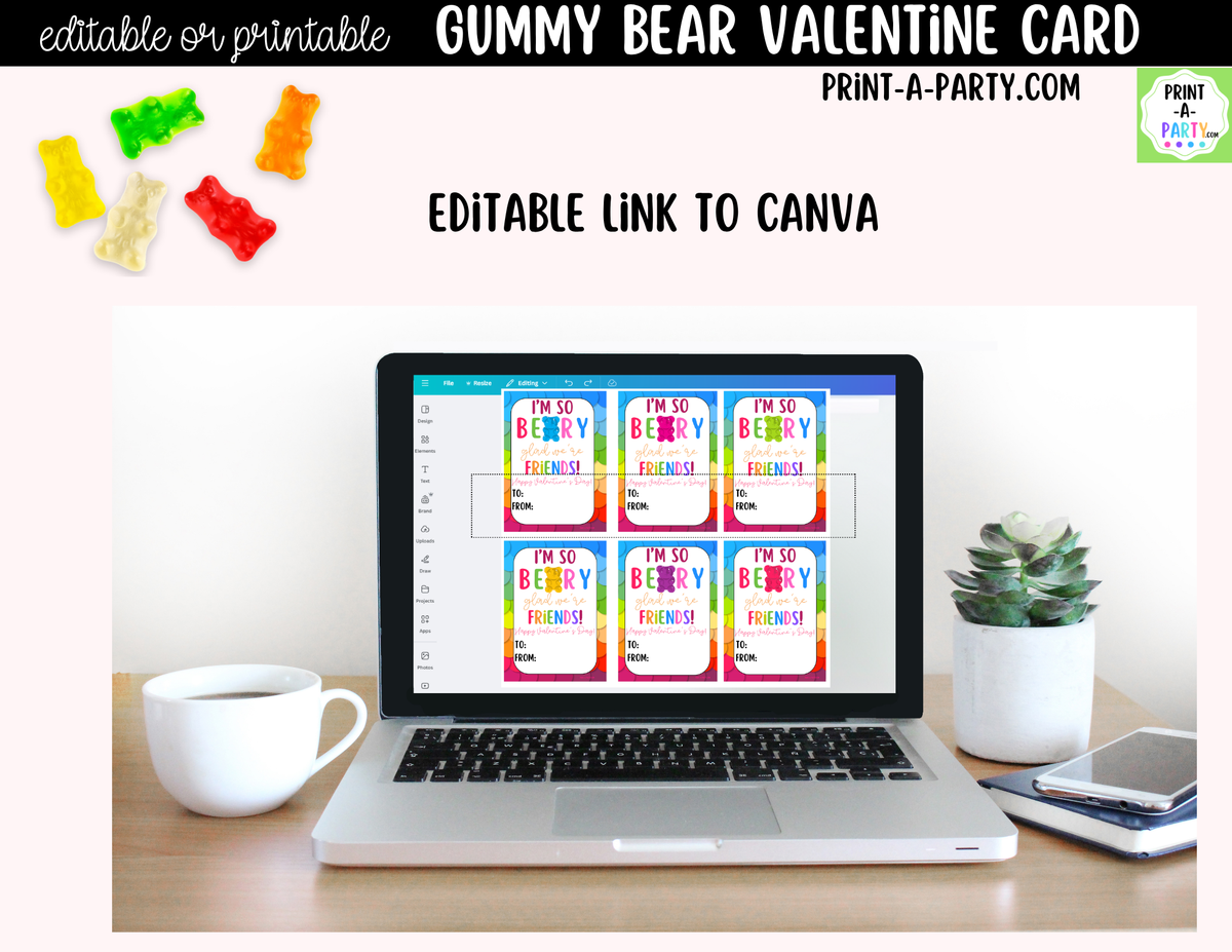 Gummy Bears Valentine Card Printable – Editable Canva Option