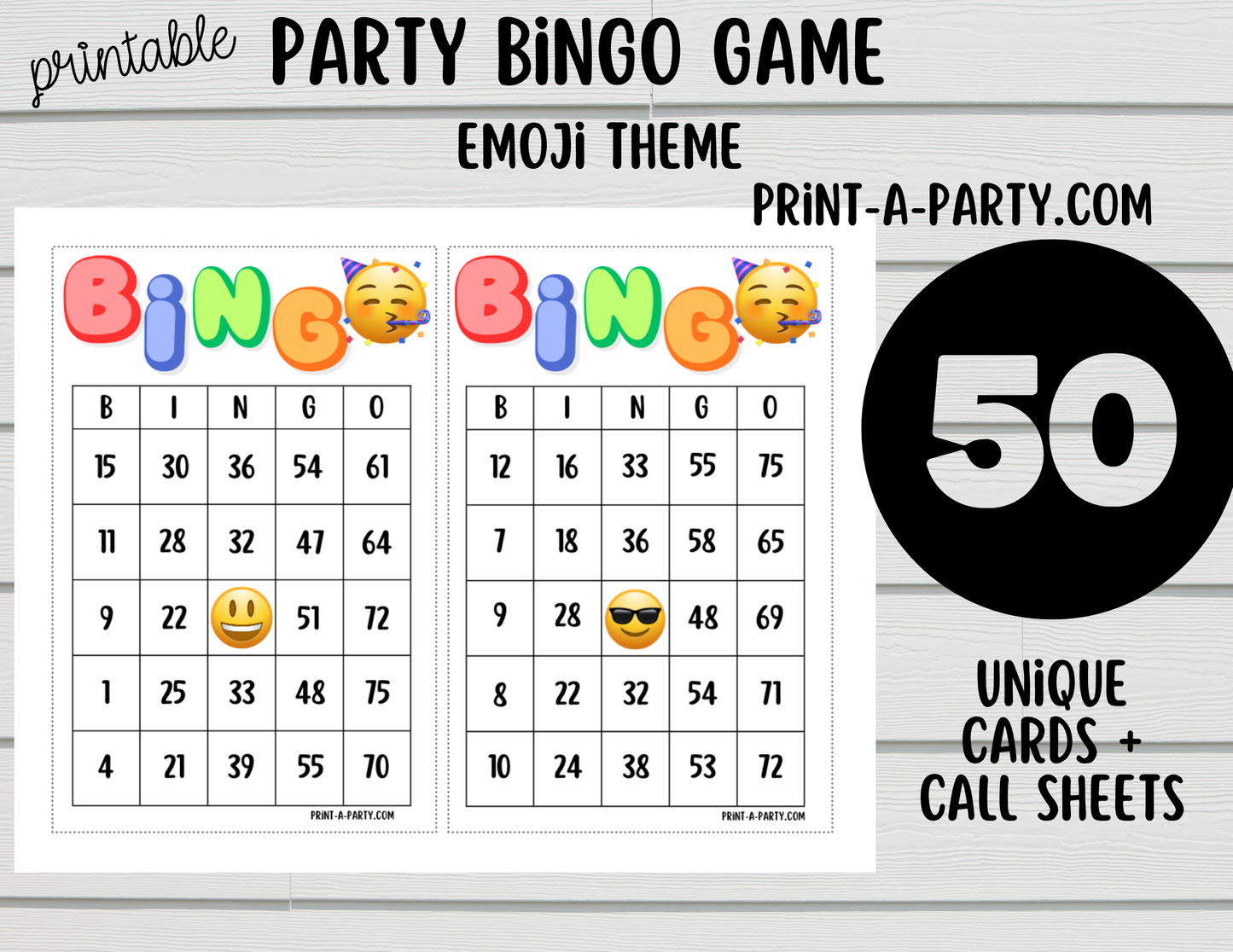 BINGO: Emoji theme - Printable Emoji Bingo Game | Fun Birthday Party Game for Kids & Adults | Instant Download