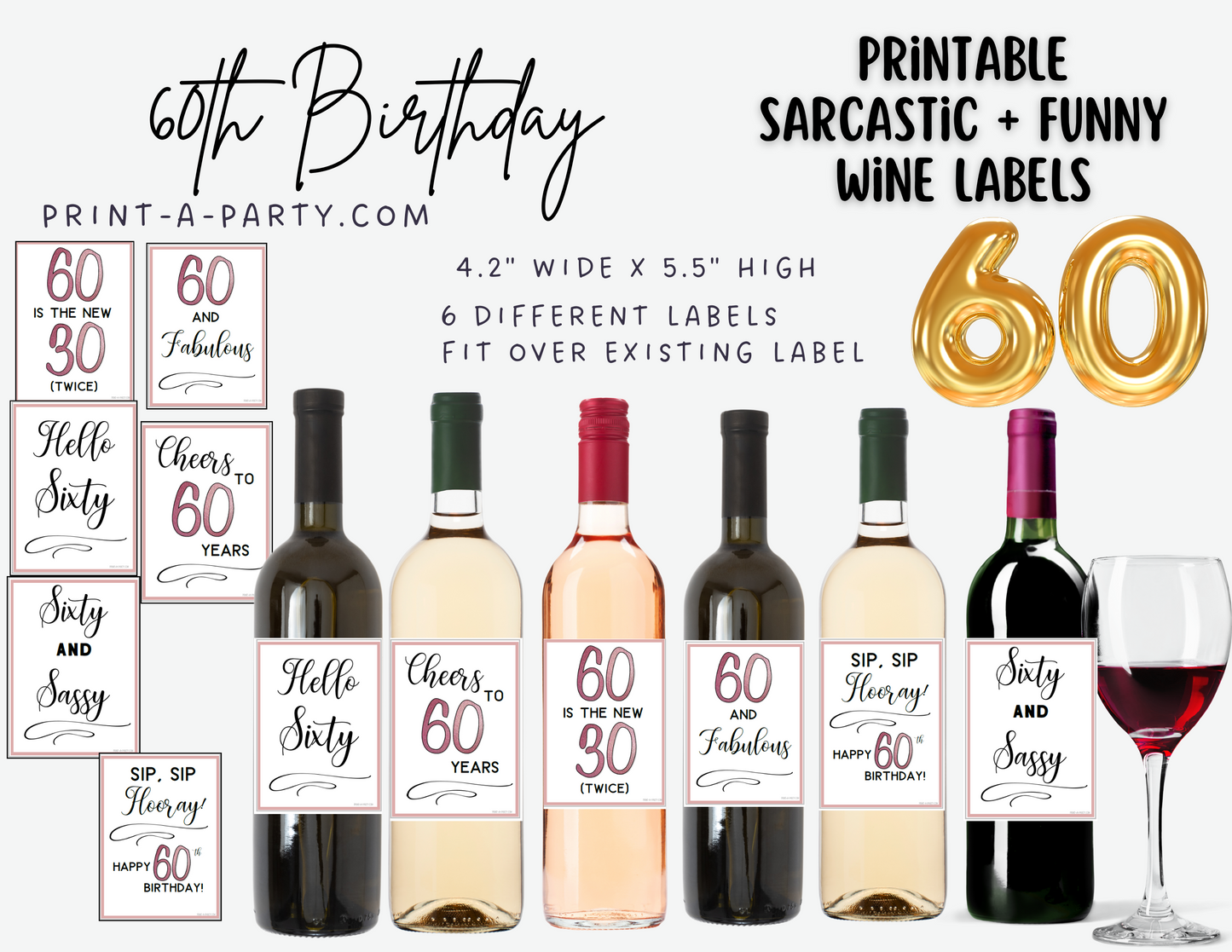 WINE LABELS: 60th Birthday (6) Birthday Wine | 60th Birthday Gift Idea | 60th Birthday Wine