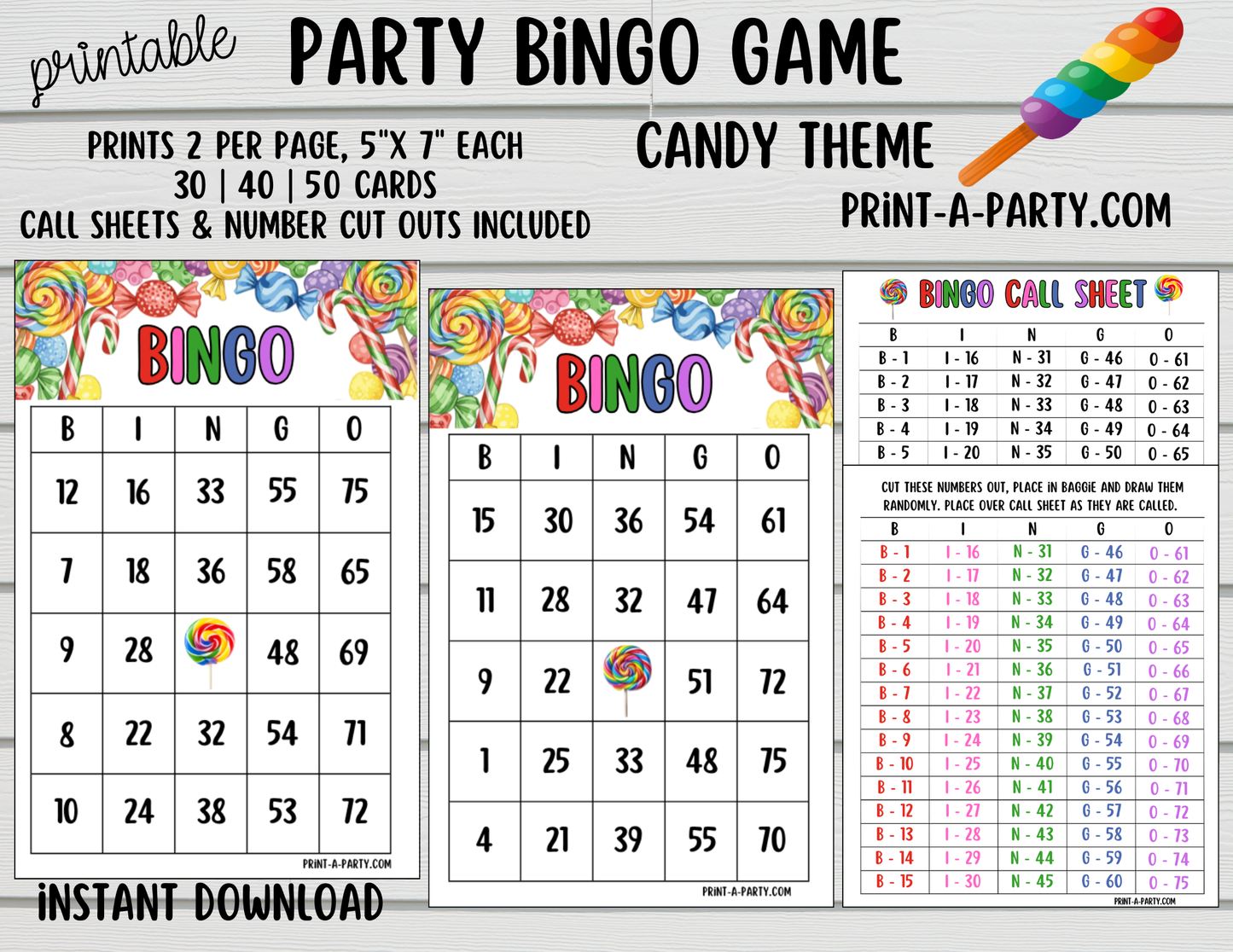 BINGO: Candy theme - Printable Candy Bingo Game | Fun Birthday Party or Classroom Game | Instant Download