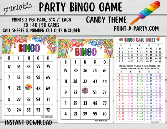 BINGO: Candy theme - Printable Candy Bingo Game | Fun Birthday Party or Classroom Game | Instant Download