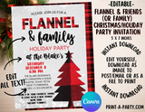 CHRISTMAS EDITABLE INVITATION: FLANNEL & FRIENDS or FAMILY HOLIDAY PARTY INVITATION - EDITABLE PRINTABLE | Christmas Party Invite | Flannel PJ Christmas Party
