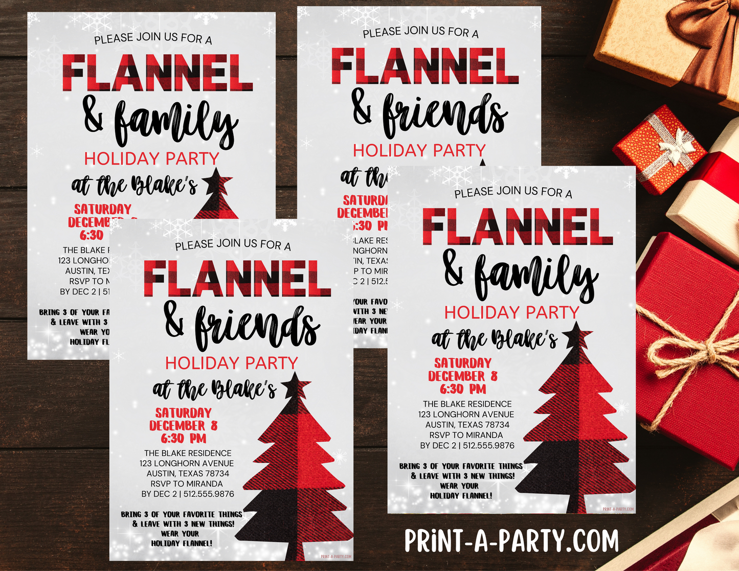 CHRISTMAS EDITABLE INVITATION: FLANNEL & FRIENDS or FAMILY HOLIDAY PARTY INVITATION | Christmas Party Invite | Flannel PJ Christmas Party