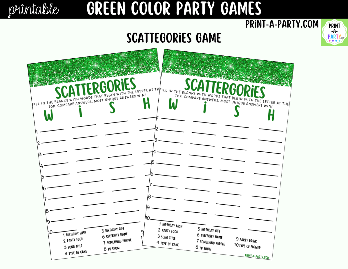 Green Party Games Printable