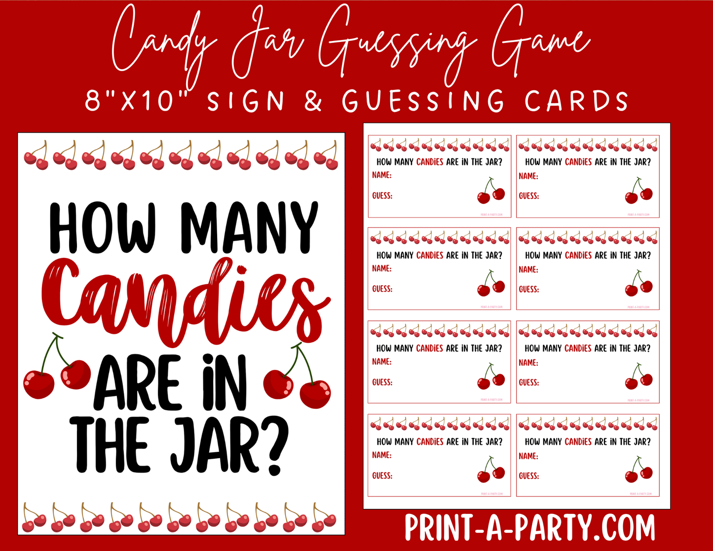 CANDY JAR GUESSING GAME - Cherry Design | How many candies in jar | Birthday Party | Party DIY | Cherry Vibes | Cherry Party