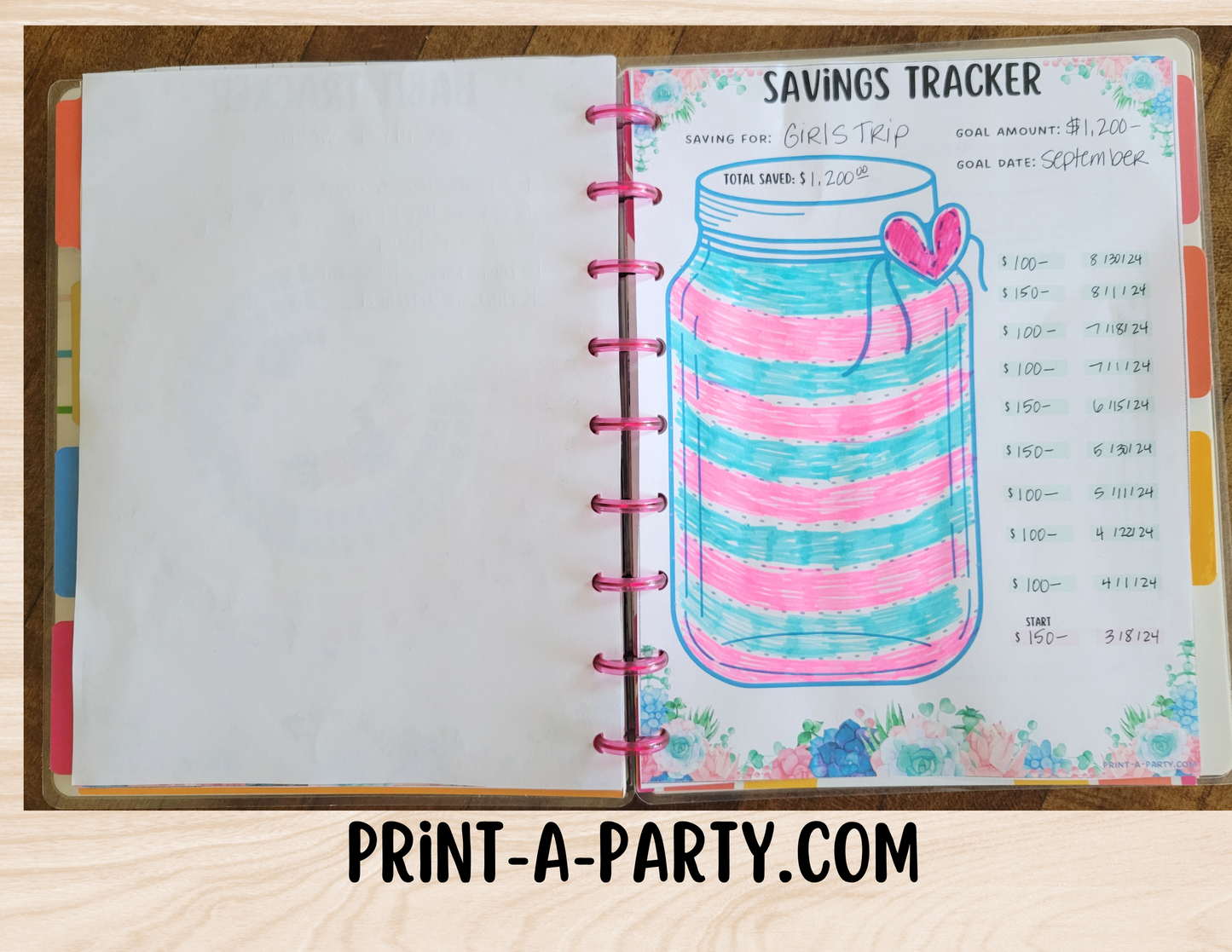 Savings Tracker Planner Page | Financial Tracker Printable Planner | Pastel Succulents | Planner Printable