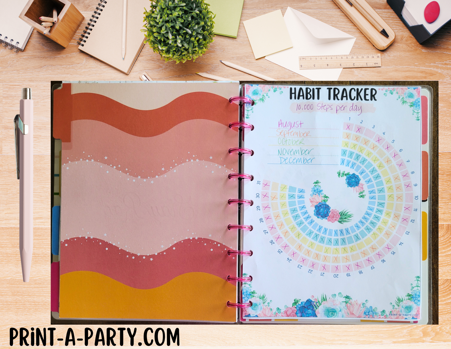 Habit Tracker Planner Page | Habit Tracking Printable Planner | Pastel Succulents | Planner Printable