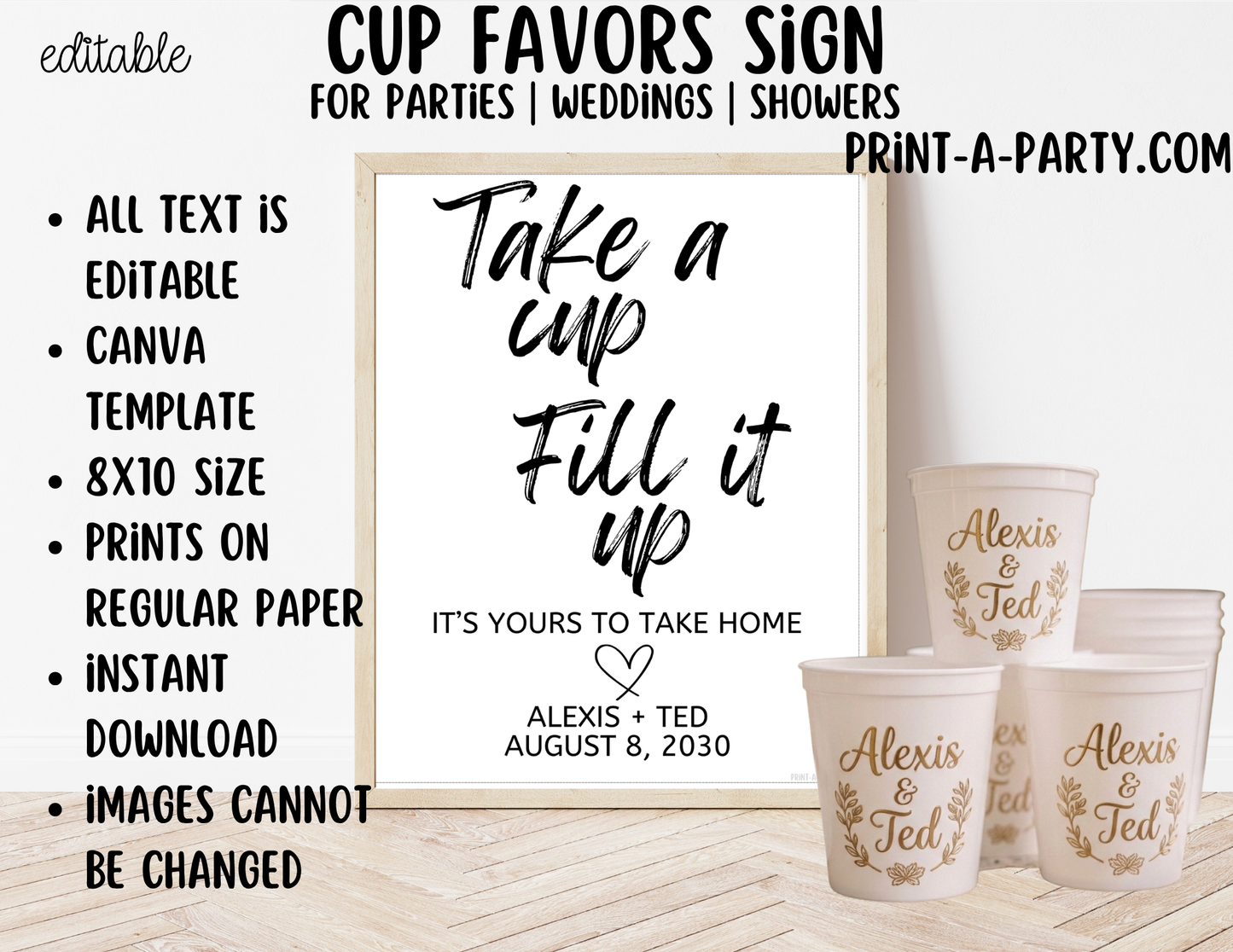Editable Cup Favors Sign (8x10) – Canva Printable Template