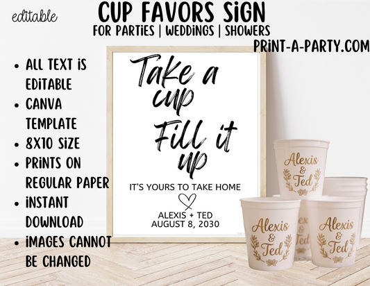 Editable Cup Favors Sign (8x10) – Canva Printable Template