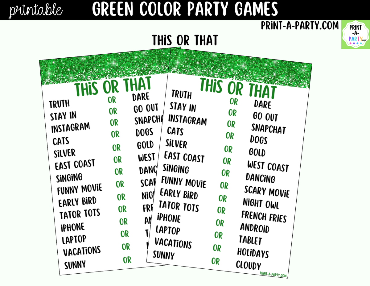 Green Party Games Printable