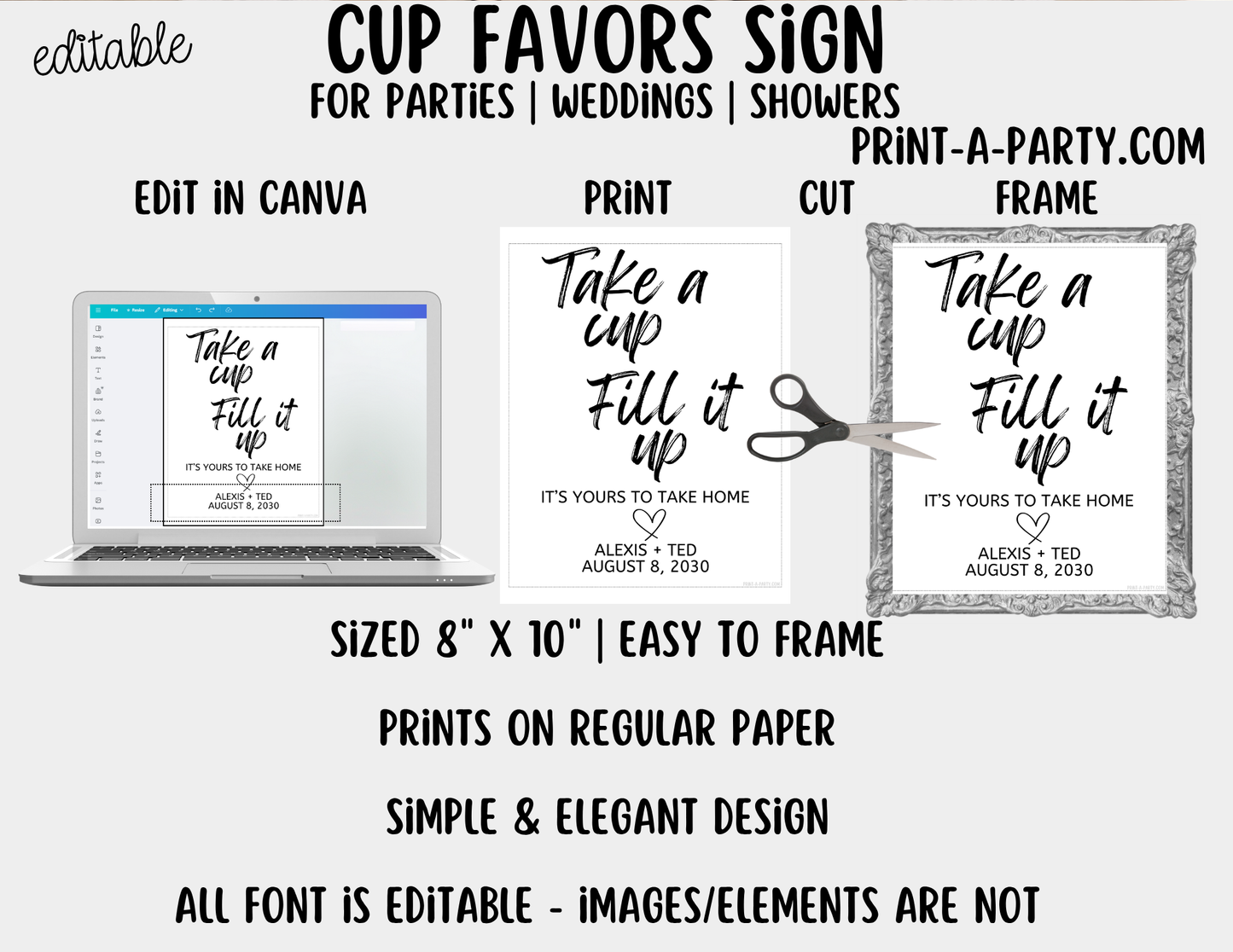 Editable Cup Favors Sign (8x10) – Canva Printable Template