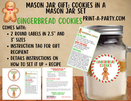 MASON JAR COOKIE GIFT: Gingerbread Cookies in a mason jar | Cookies in a jar gift | Mason Jar Gift Kit | Holiday Mason Jar Gift