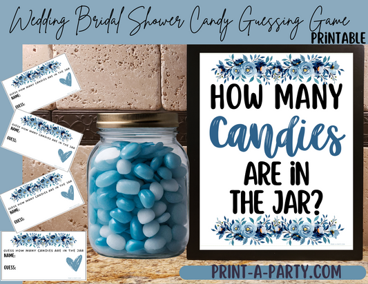 CANDY JAR GUESSING GAME | How many candies in jar | Blue Florals | Bridal Shower Game | Bridal Shower Decor | Wedding Shower Activity | Same Sex Wedding Shower Activities | Printable