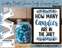 CANDY JAR GUESSING GAME | How many candies in jar | Blue Florals | Bridal Shower Game | Bridal Shower Decor | Wedding Shower Activity | Same Sex Wedding Shower Activities | Printable